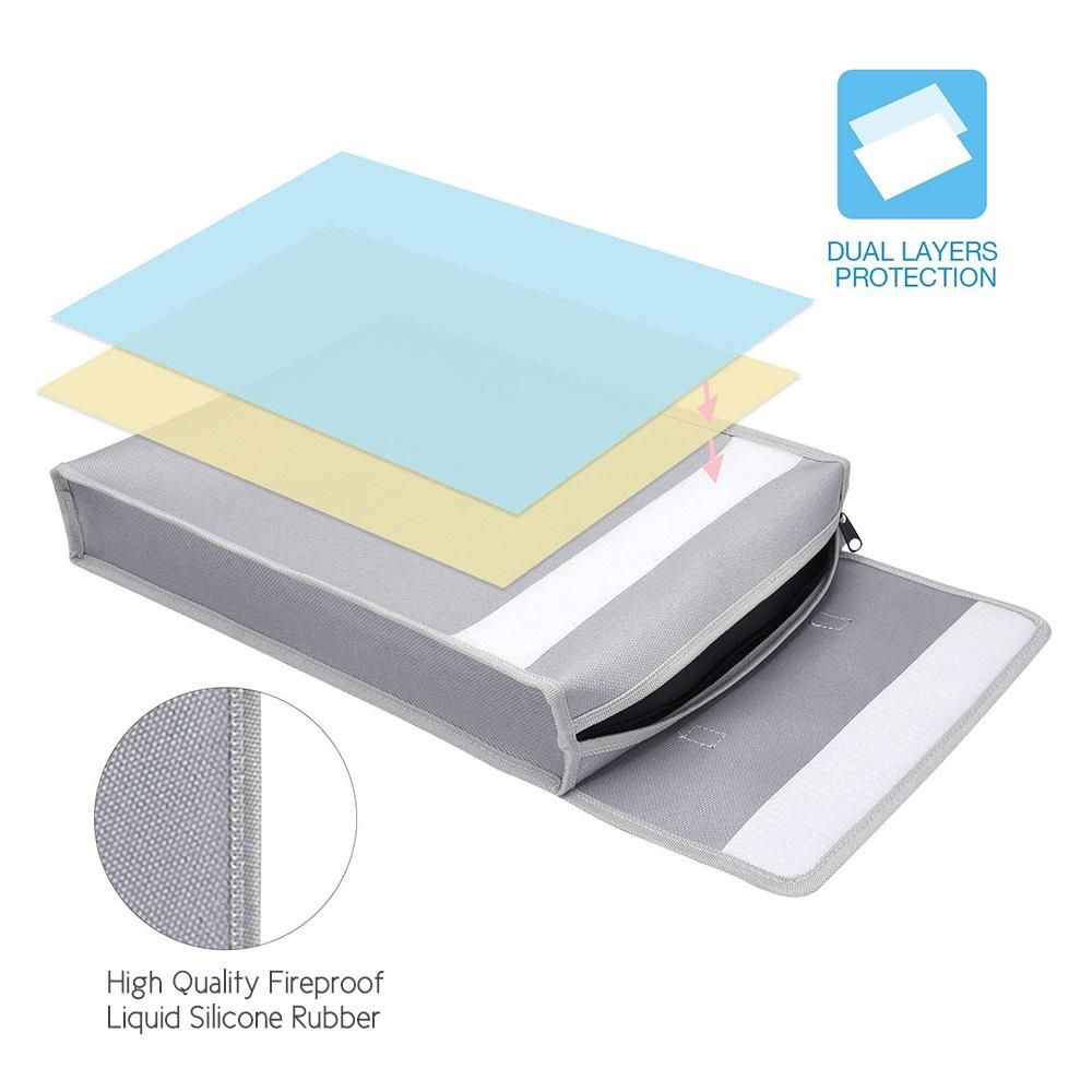 Portable Fireproof Document Bag Holder Pouch Home Office Safe Bag Fire & Water Resistant File Folder Safe Storage for Laptop Jewelry Cash Valuables 400 * 300 * 65mm