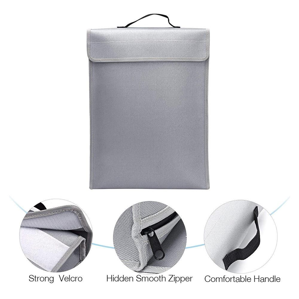 Portable Fireproof Document Bag Holder Pouch Home Office Safe Bag Fire & Water Resistant File Folder Safe Storage for Laptop Jewelry Cash Valuables 400 * 300 * 65mm
