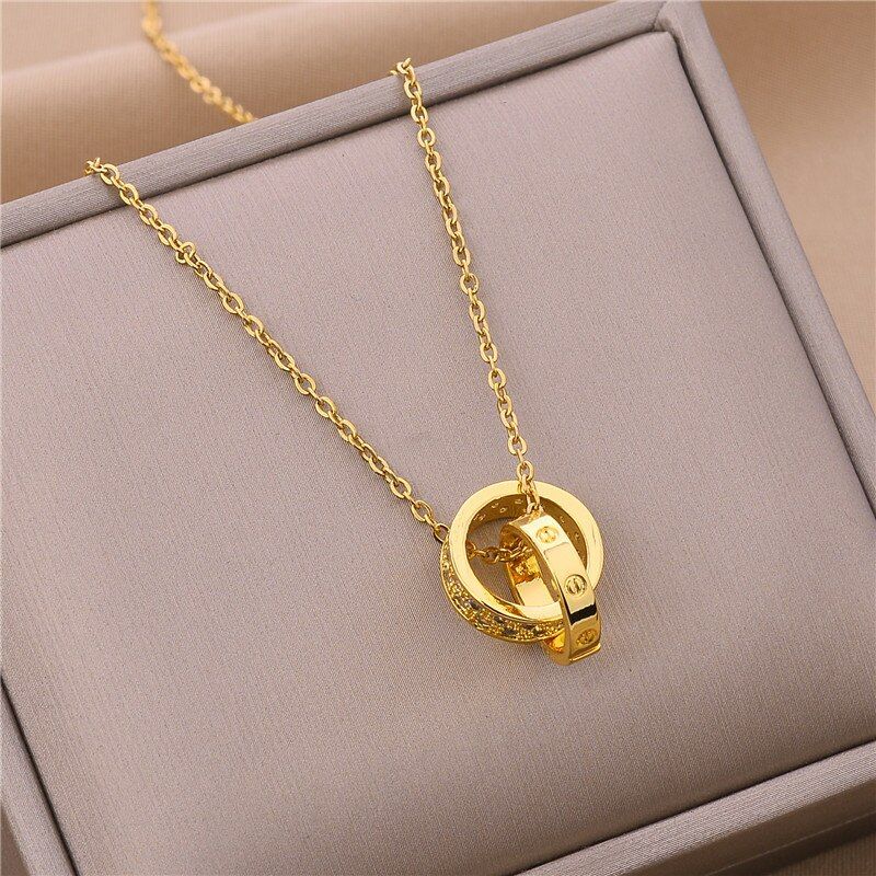 Trendy Sweet Sexy Gold Color Stainless Steel Necklaces For Women Korean Fashion Female Pendant Clavicle Chain Jewelry Wholesale