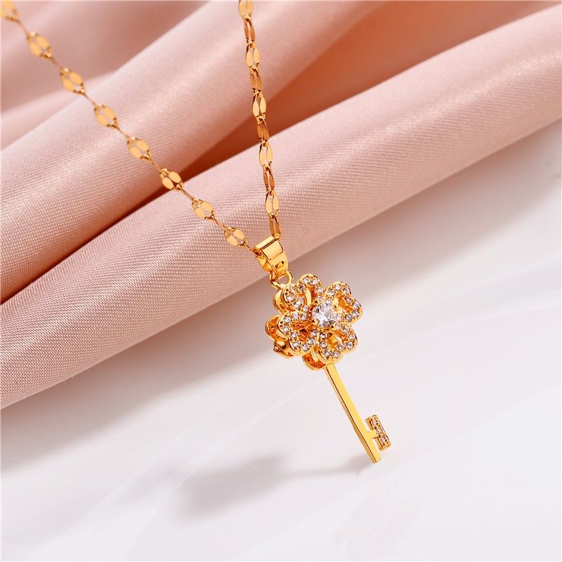 Trendy Sweet Sexy Gold Color Stainless Steel Necklaces For Women Korean Fashion Female Pendant Clavicle Chain Jewelry Wholesale