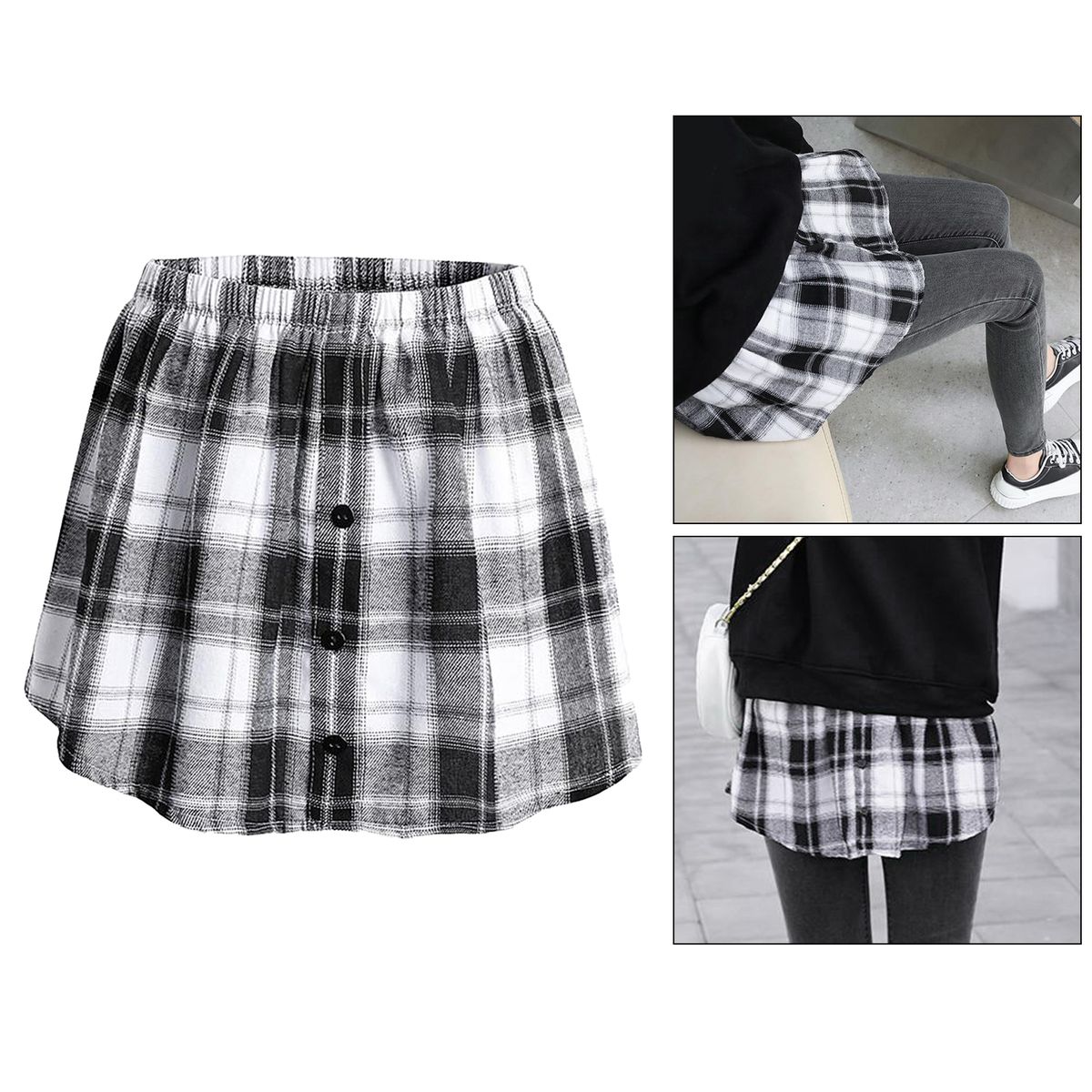 Plaid Half Skirt Girls TShirt Hoodies False Bottom Extender White