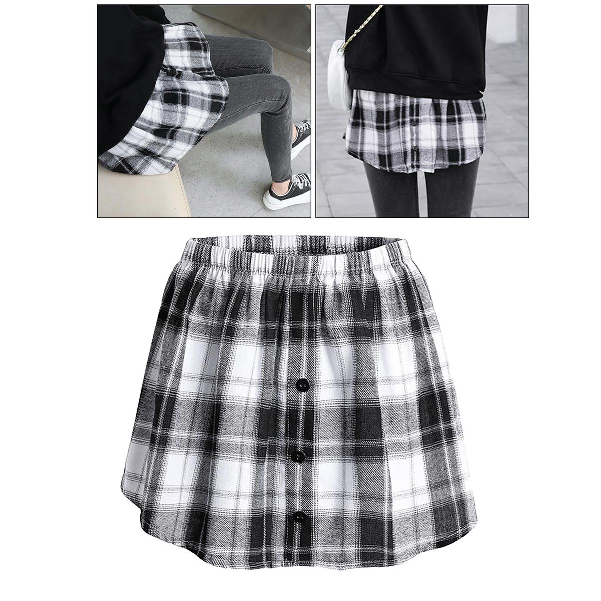 Plaid Half Skirt Girls TShirt Hoodies False Bottom Extender White