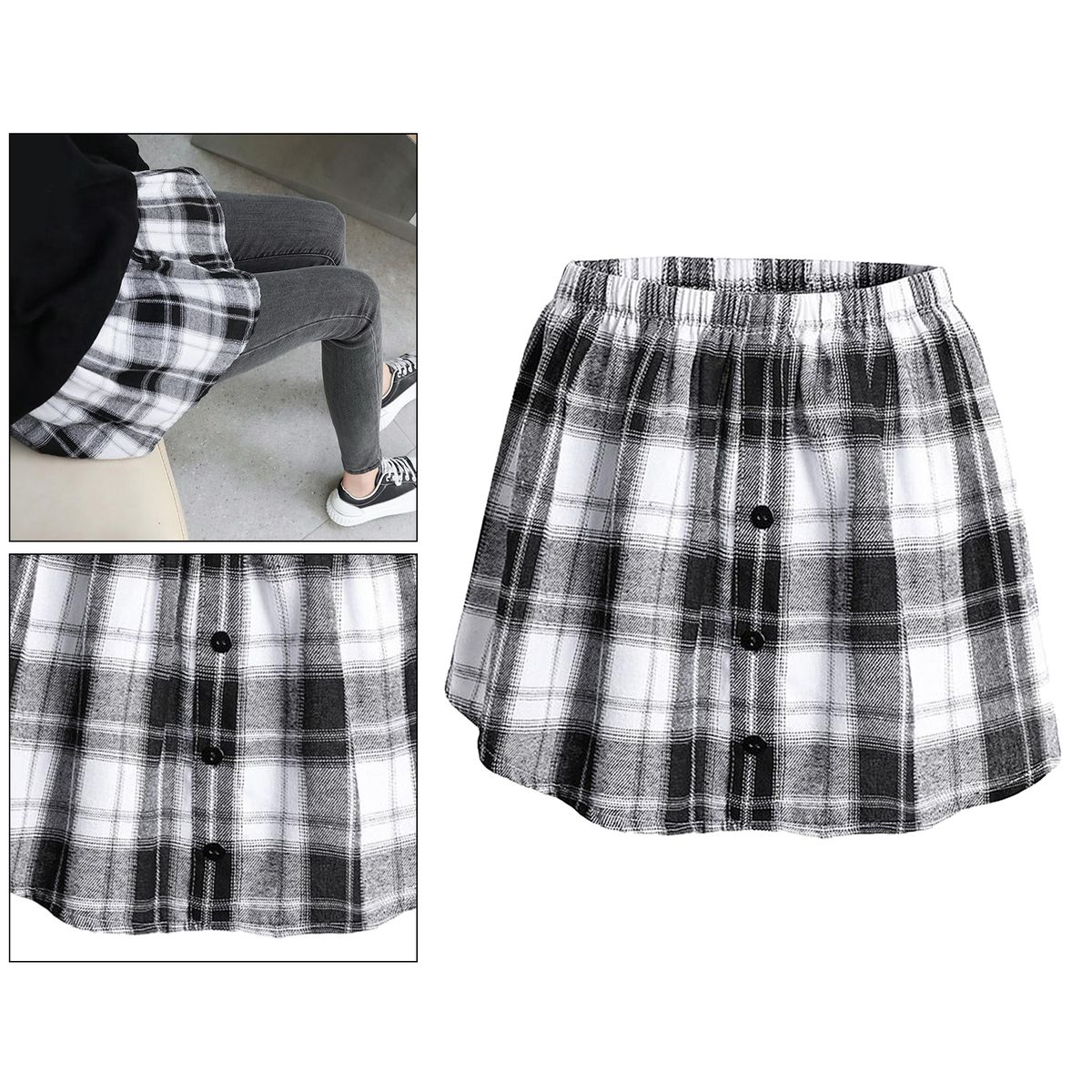 Plaid Half Skirt Girls TShirt Hoodies False Bottom Extender White