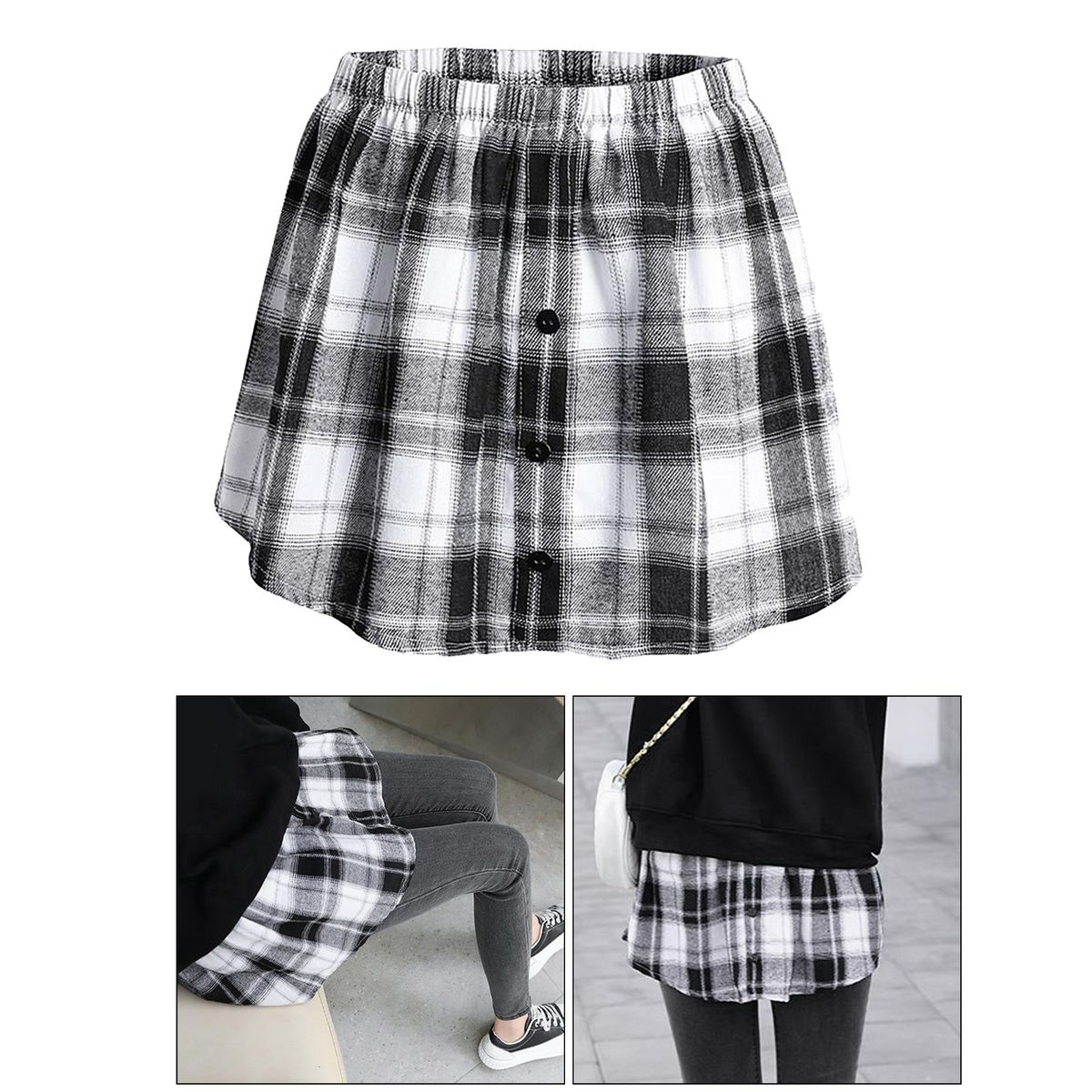 Plaid Half Skirt Girls TShirt Hoodies False Bottom Extender White