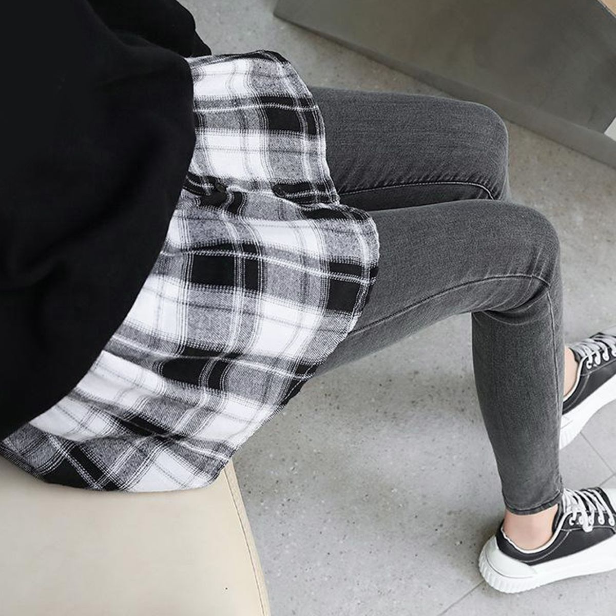 Plaid Half Skirt Girls TShirt Hoodies False Bottom Extender White