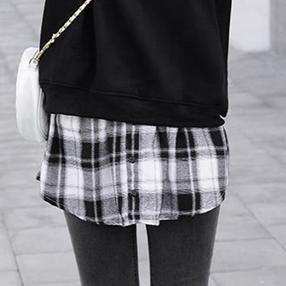 Plaid Half Skirt Girls TShirt Hoodies False Bottom Extender White