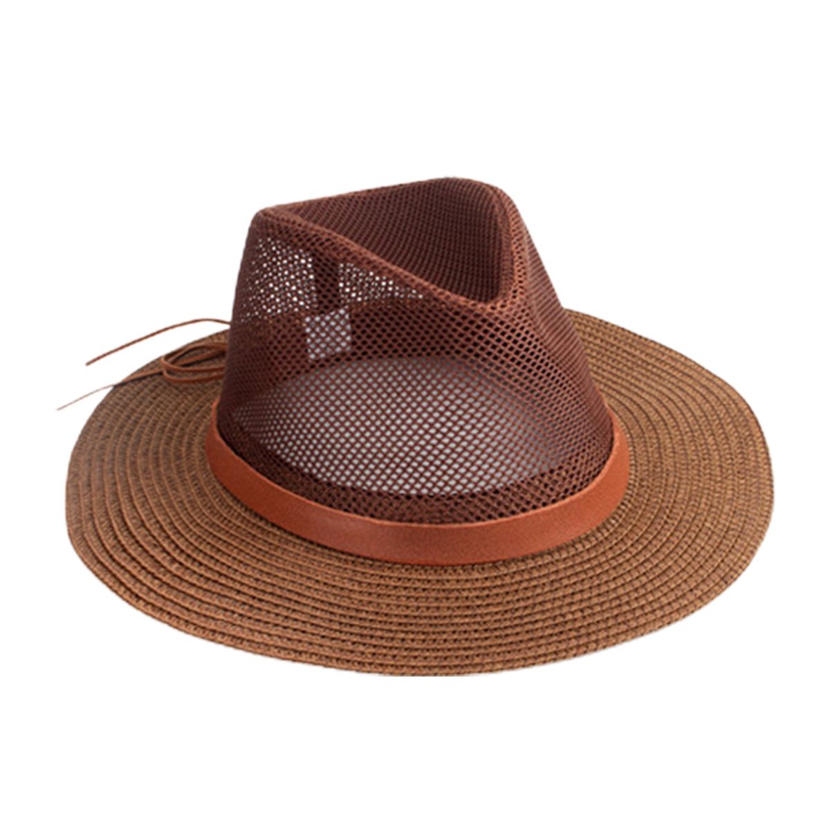 Sunshade Hat Man Breathable Holes Straw Sunshade Hat Dark Brown