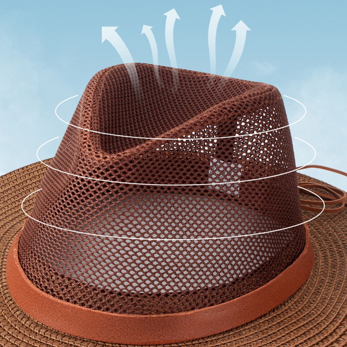 Sunshade Hat Man Breathable Holes Straw Sunshade Hat Dark Brown