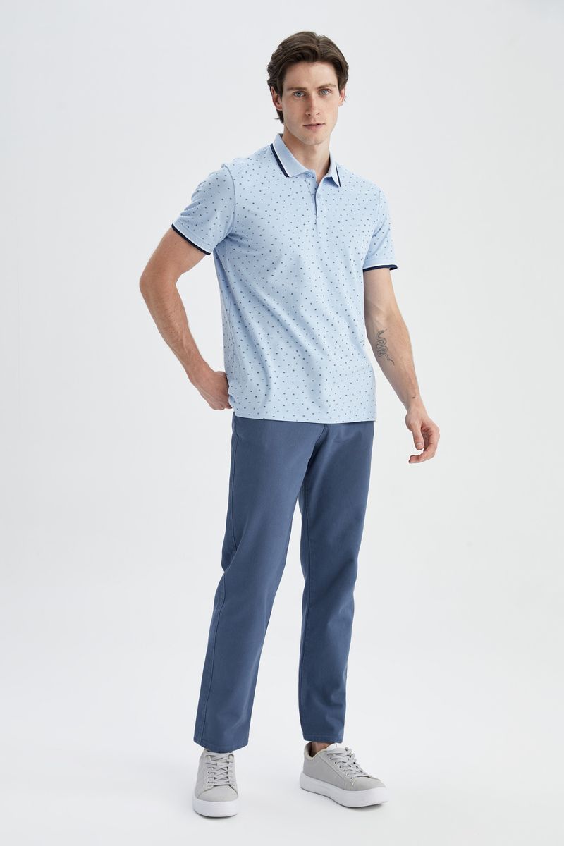 Man Smart Casual Slim Fit Short Sleeve Knitted Polo T-Shirt - Blue