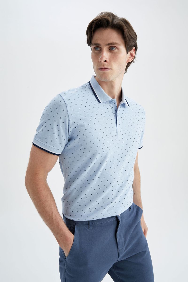Man Smart Casual Slim Fit Short Sleeve Knitted Polo T-Shirt - Blue
