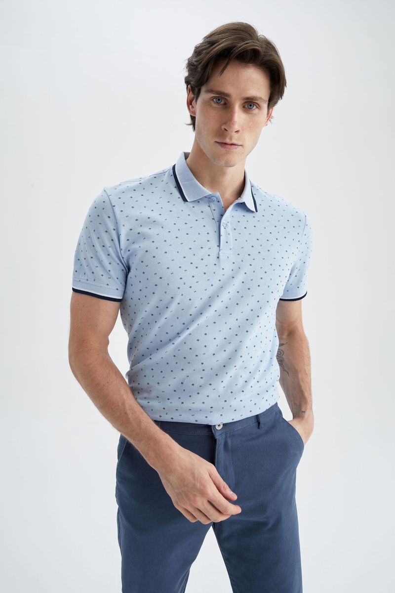 Man Smart Casual Slim Fit Short Sleeve Knitted Polo T-Shirt - Blue