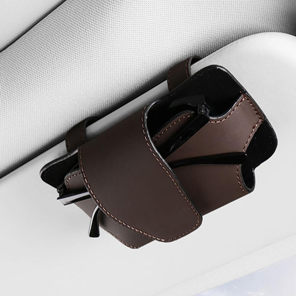 Sunglasses Holder Car Visor Glasses Bag Brown