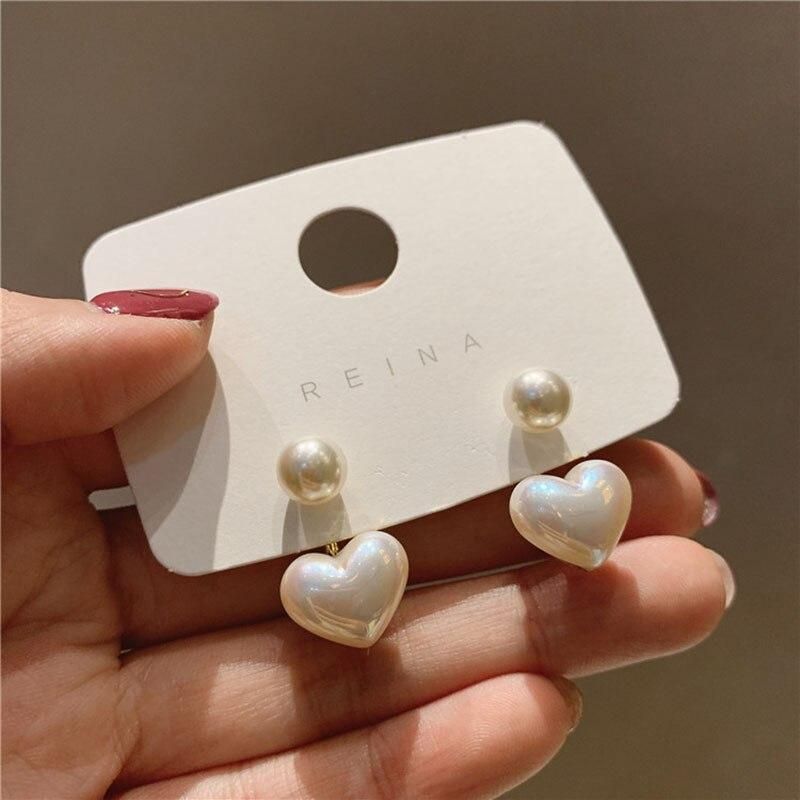 Elegant Imitation Pearl Stud Earrings Heart Round Shaped Ear Stud For Women Luxury Jewelry