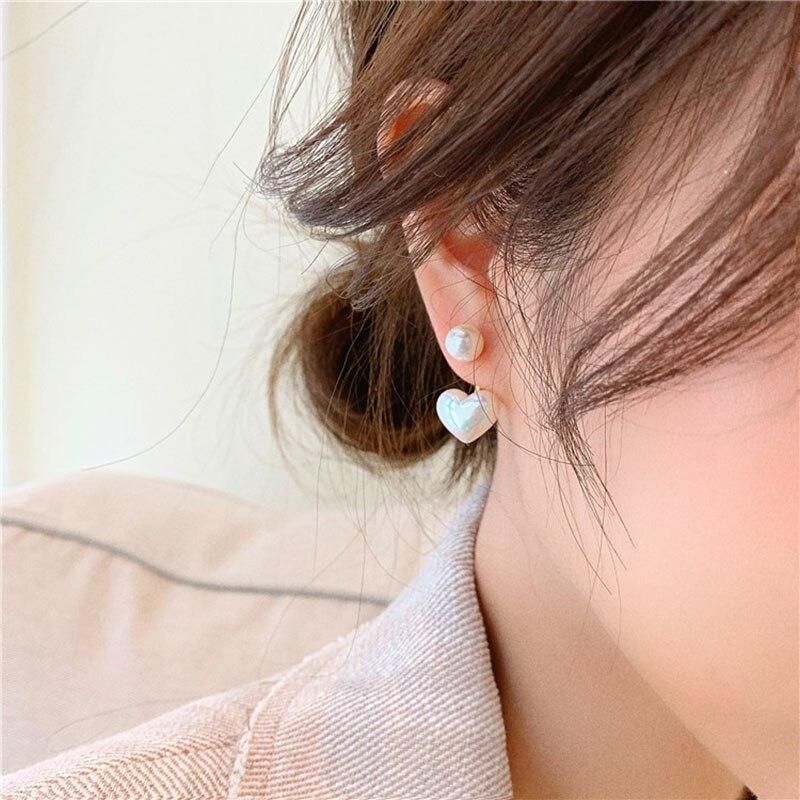 Elegant Imitation Pearl Stud Earrings Heart Round Shaped Ear Stud For Women Luxury Jewelry