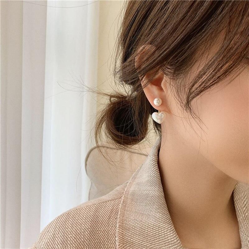 Elegant Imitation Pearl Stud Earrings Heart Round Shaped Ear Stud For Women Luxury Jewelry