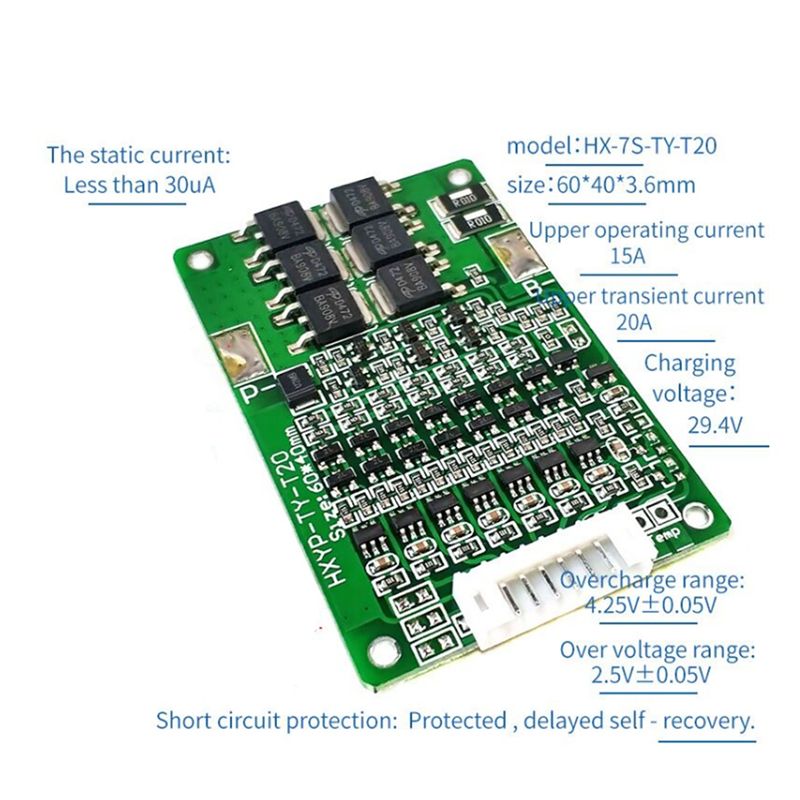 Battery Protection Board Balance 29.4V BMS 7S 20A Lithium 18