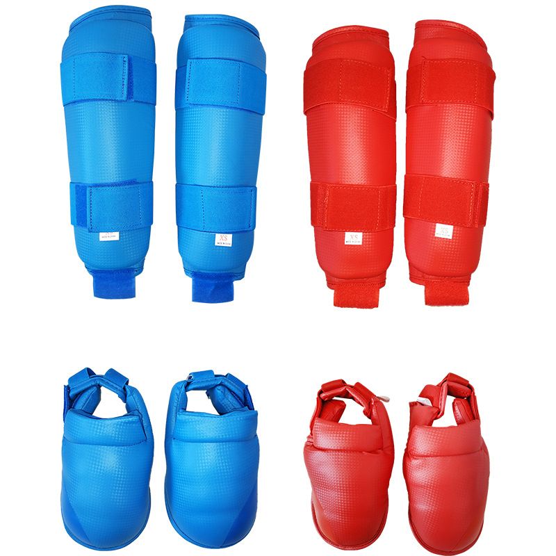 1 Pair Factory Price Karate Protector One-piece Knee Guard Leg Guard Feet Guard Customized-Red