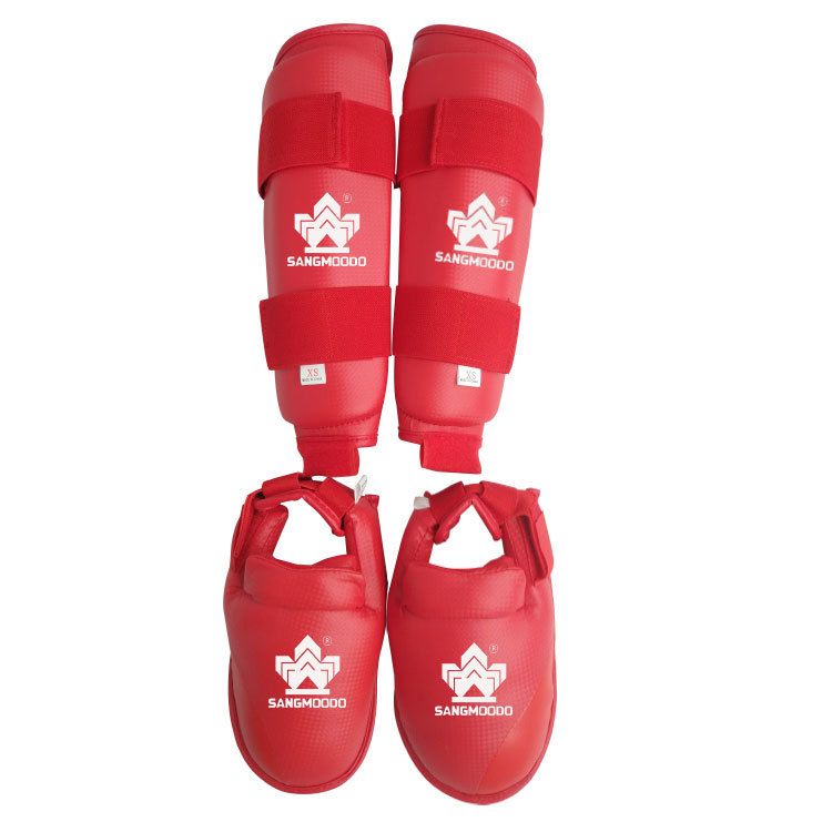 1 Pair Factory Price Karate Protector One-piece Knee Guard Leg Guard Feet Guard Customized-Red