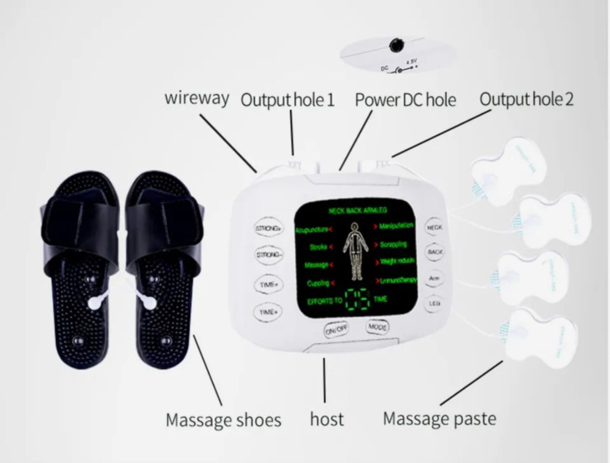 EMS Tens Massager Unit With Slippers +8 Pads