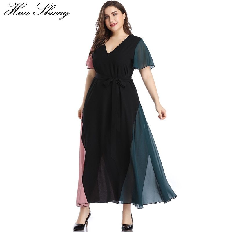 Summer Dress Beach 2021 Women V Neck Ruffles Short Sleeve Maxi Long Dress Plus Size Belted Multicolor Elegant Chiffon Dresses