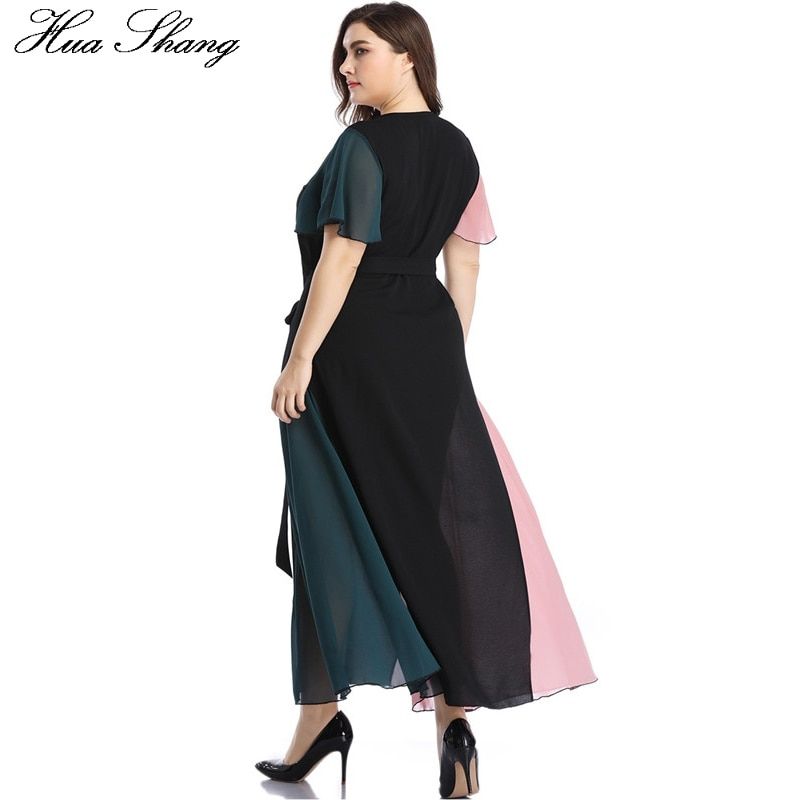 Summer Dress Beach 2021 Women V Neck Ruffles Short Sleeve Maxi Long Dress Plus Size Belted Multicolor Elegant Chiffon Dresses