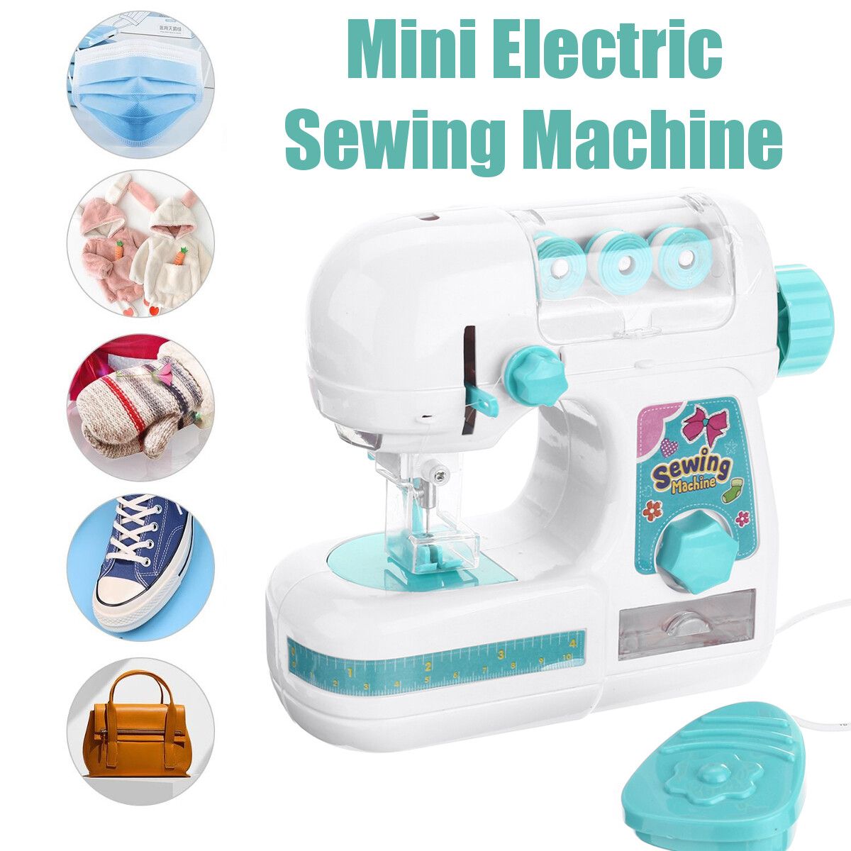 Sewing Machine Portable Adjustable Thread Stitching Multifunction Electric Rewind Embroidery DIY Beginner 60pcs Sewing Cloth