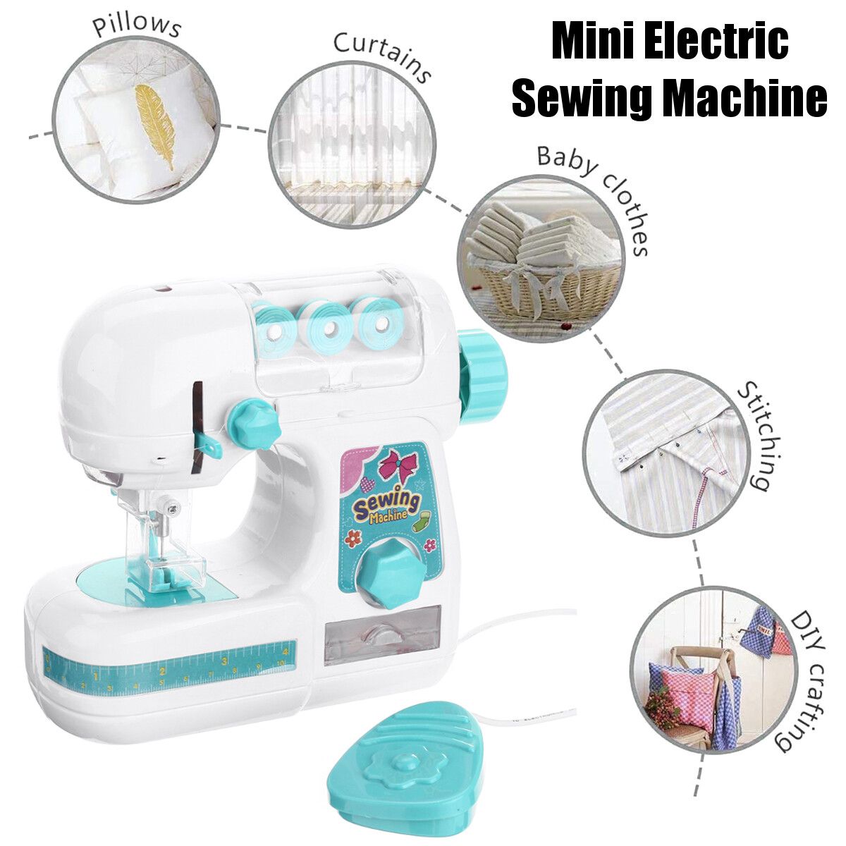 Sewing Machine Portable Adjustable Thread Stitching Multifunction Electric Rewind Embroidery DIY Beginner 60pcs Sewing Cloth