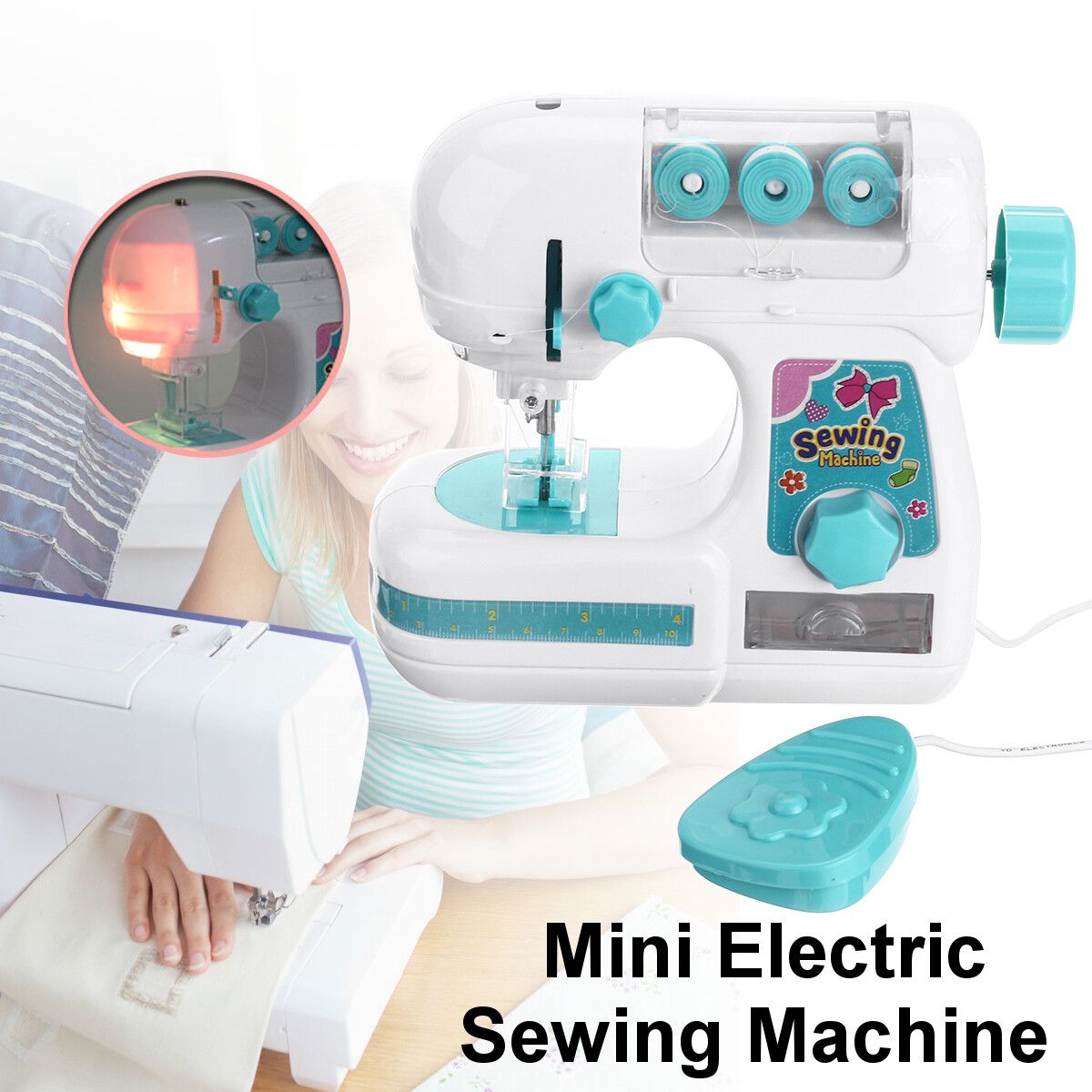 Sewing Machine Portable Adjustable Thread Stitching Multifunction Electric Rewind Embroidery DIY Beginner 60pcs Sewing Cloth
