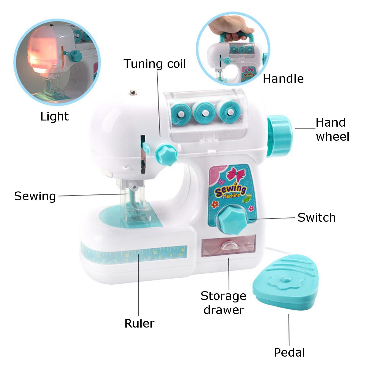 Sewing Machine Portable Adjustable Thread Stitching Multifunction Electric Rewind Embroidery DIY Beginner 60pcs Sewing Cloth