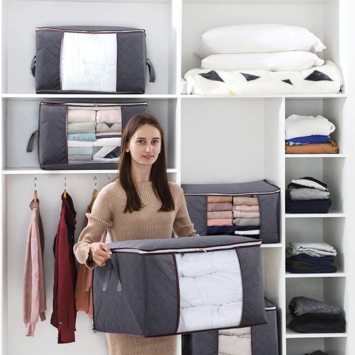 3Pcs Large Capacity Clothes Storage Bag Foldable With Zipper