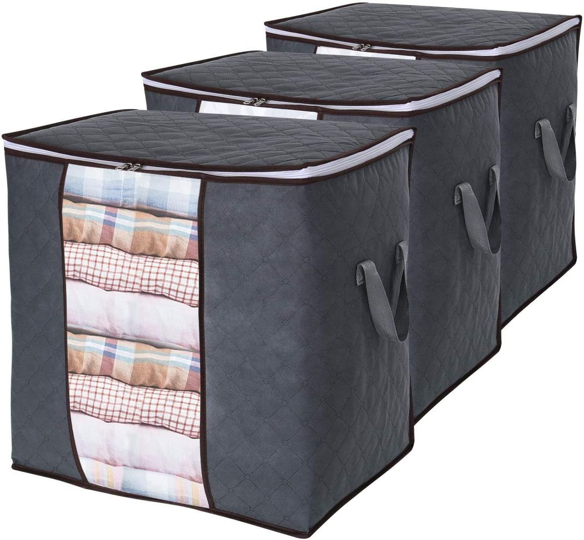 3Pcs Large Capacity Clothes Storage Bag Foldable With Zipper