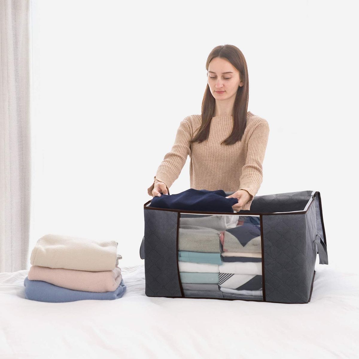 3Pcs Large Capacity Clothes Storage Bag Foldable With Zipper