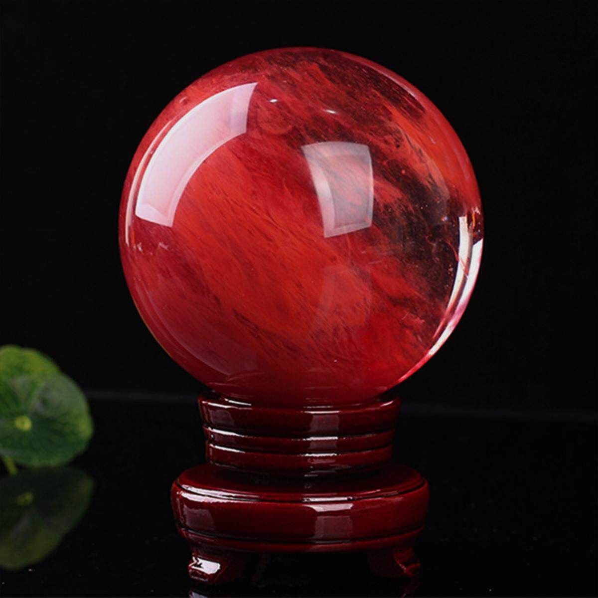 100MM Red Melting Quartz Crystal Sphere Ball Healing Gemstone+Stand Home Decor