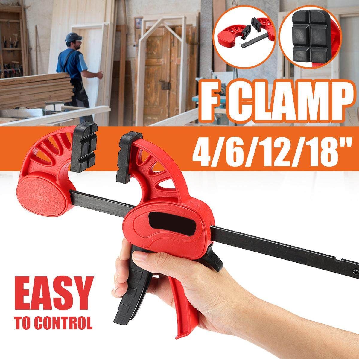 4'' 6'' 12'' 18'' Plastic F Clamp Heavy Duty Quick Release Parallel Wood Tool 4 Inches