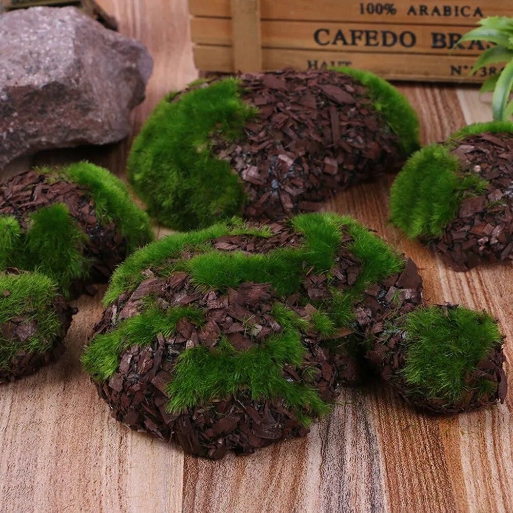 6pcs/Pack Green Moss Stone Artificial Grass Wood  Fake Rock Blocks Simulation Stones Mini Garden Decoration Garden Landscape