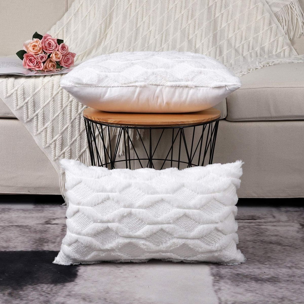 2Pcs Soft Plush Decorative Cushion Covers Luxury Style