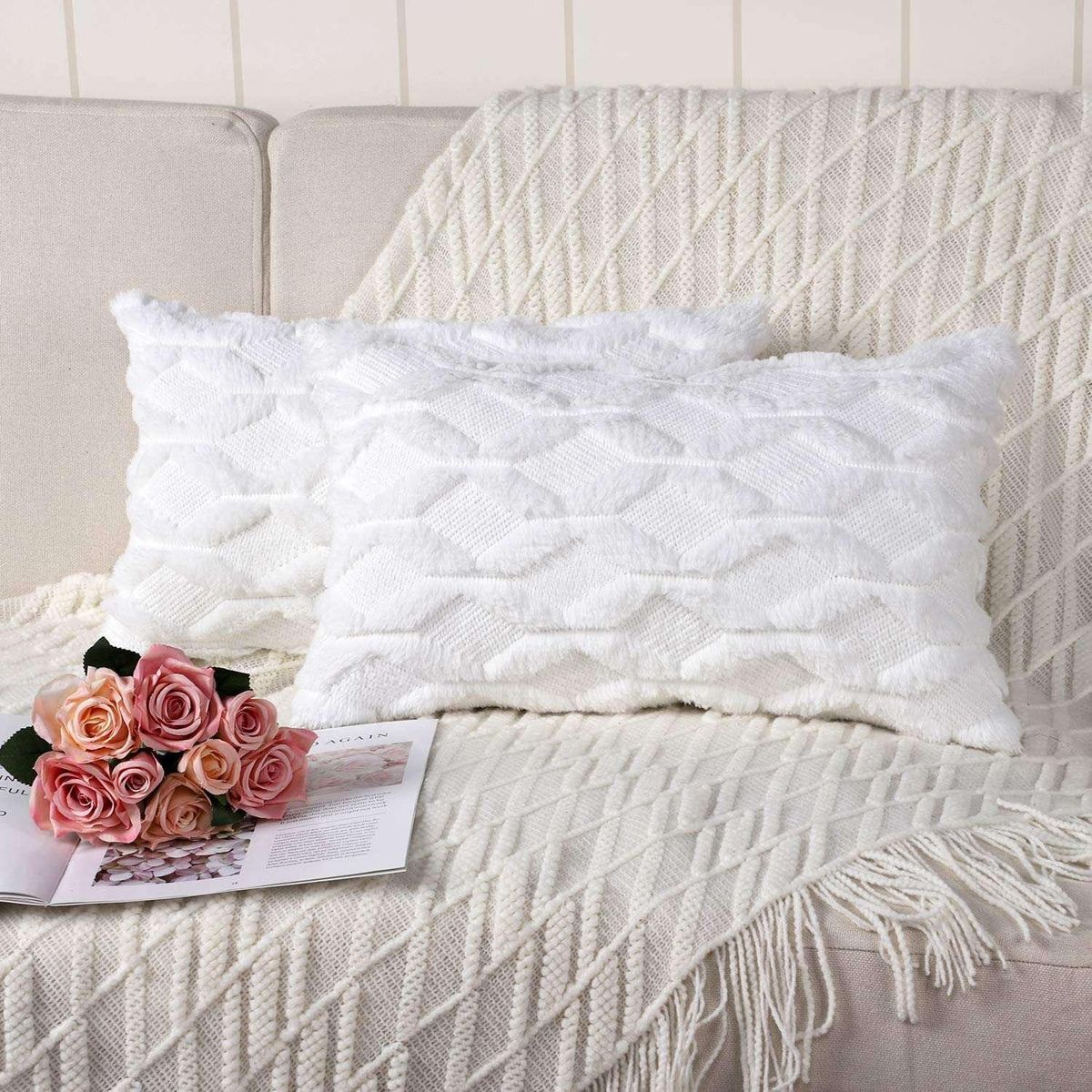 2Pcs Soft Plush Decorative Cushion Covers Luxury Style