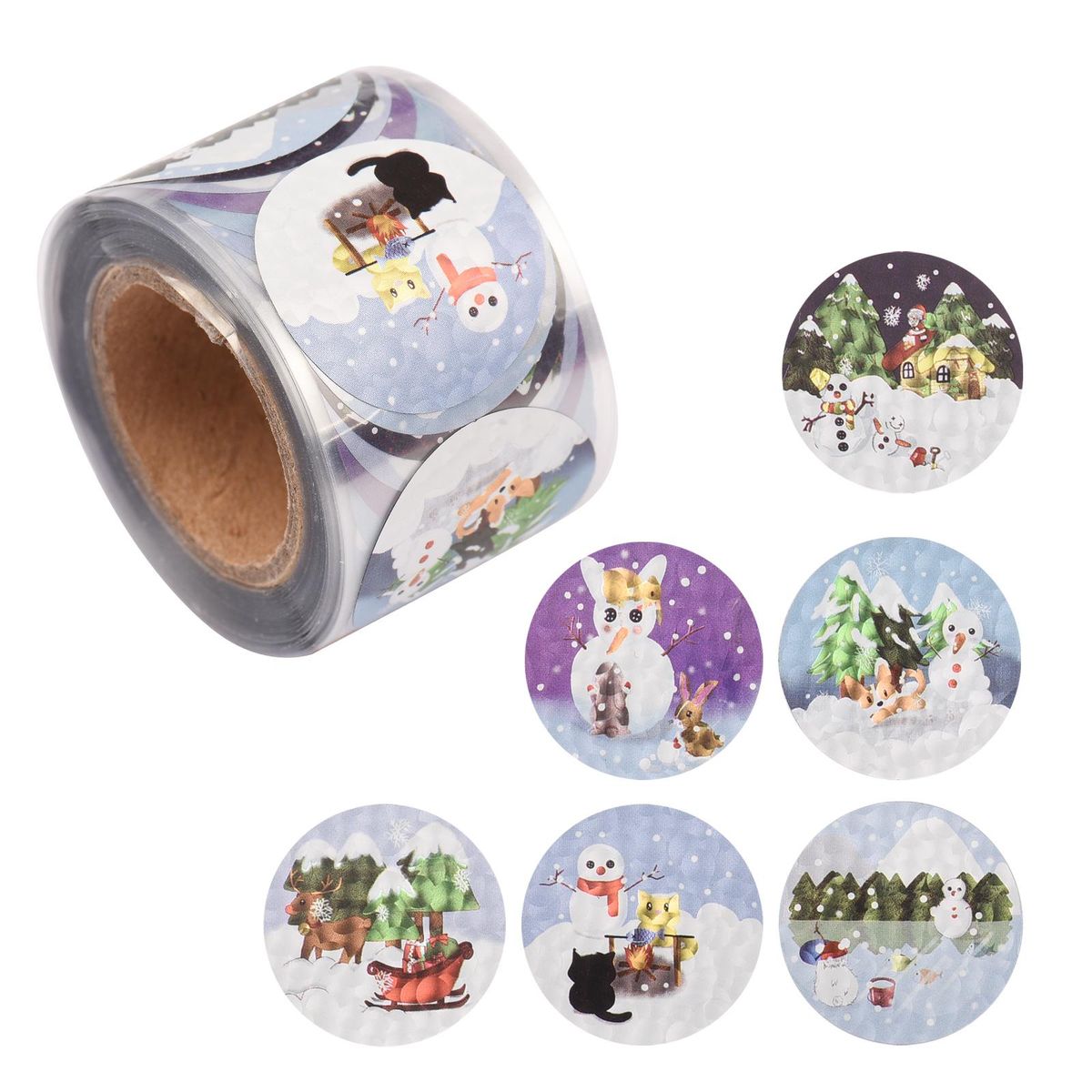 250PCS Roll Glitter Christmas Stickers Christmas Ornament Roll Stickers for Scrapbooking Card Making Christmas Party Supplies
