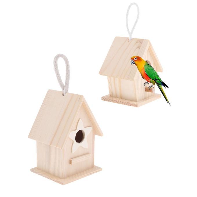 4X Handmade Swing Wood Birdhouse DIY Craft Decorative Cage For Indoors