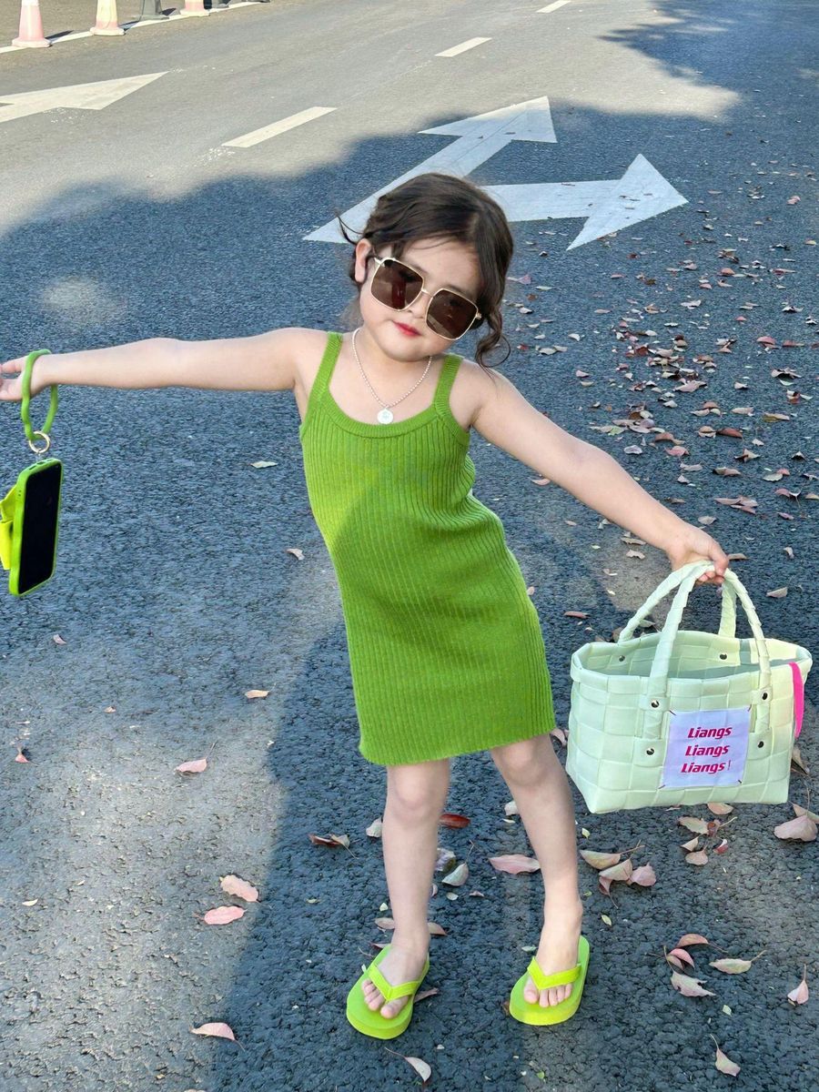 Girls' Knitted Dress 2023 Summer New Children 2-7 Years Old Korean Style Slim Fit Dress Children's Vest Dress