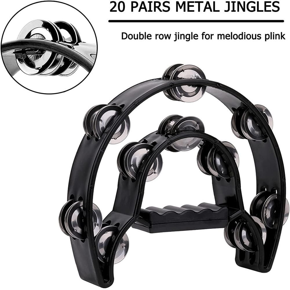 2Pack 10 Inch Double Row Tambourine for Adult,Half Moon