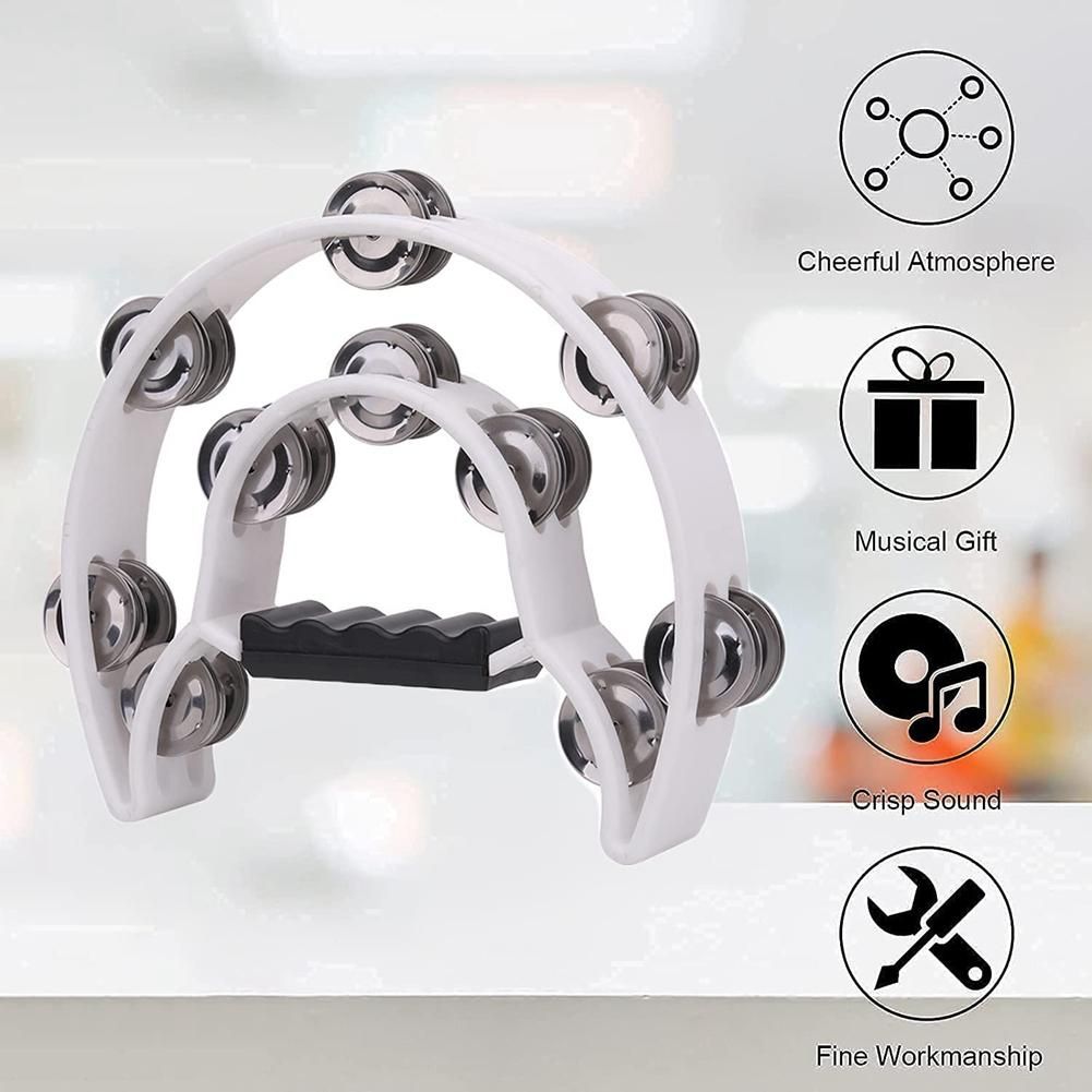 2Pack 10 Inch Double Row Tambourine for Adult,Half Moon