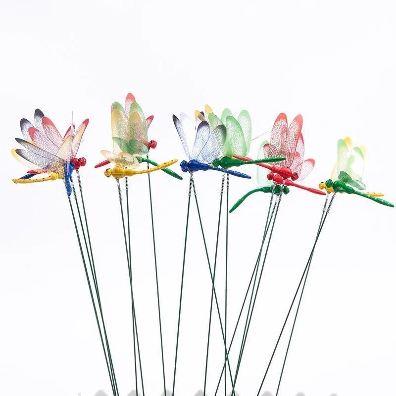 12pcs Dragonflies Insert Rod Gardening Decoration Simulation Dragonfly Home Decoration Background Gardening Decoration