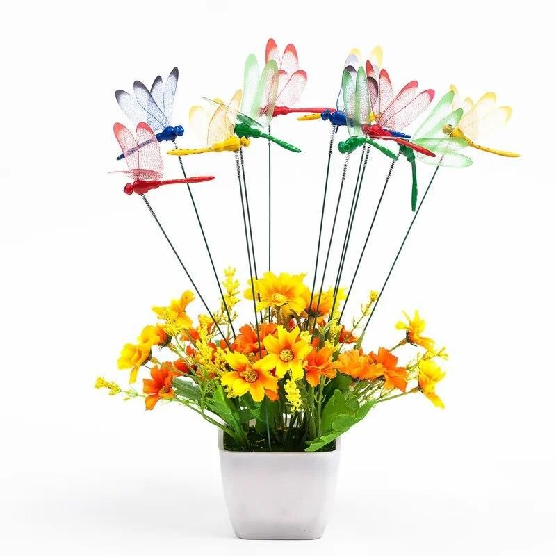 12pcs Dragonflies Insert Rod Gardening Decoration Simulation Dragonfly Home Decoration Background Gardening Decoration