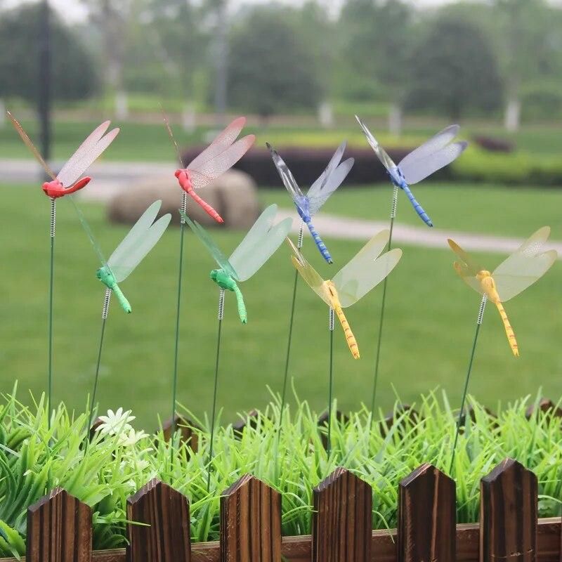12pcs Dragonflies Insert Rod Gardening Decoration Simulation Dragonfly Home Decoration Background Gardening Decoration