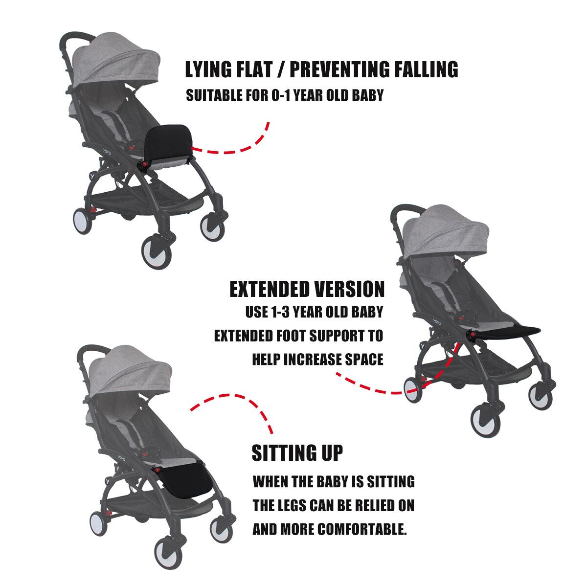21CM Baby Stroller Extension Rest Footrest Sleeping Foot Pushchair Prams Grey