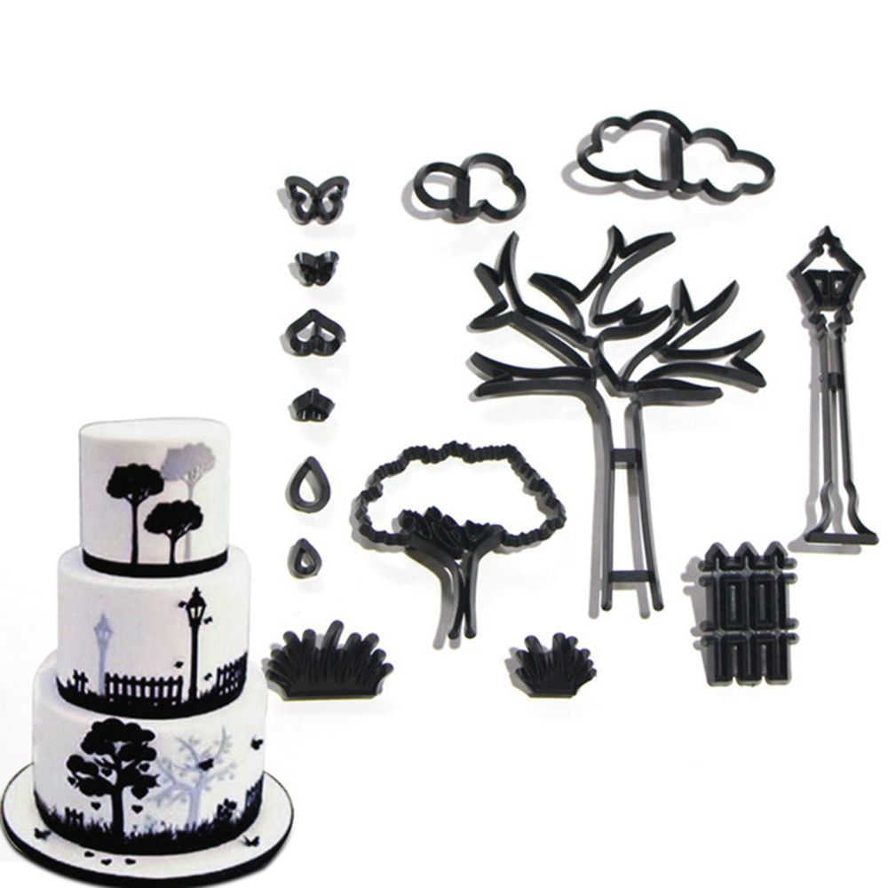 14Pcs Set Park Theme Cookie Cutter Plastic Plant Tree Grass
