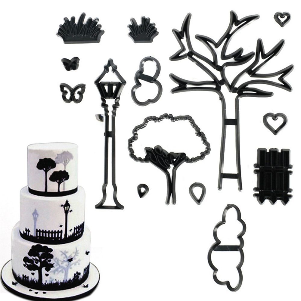 14Pcs Set Park Theme Cookie Cutter Plastic Plant Tree Grass