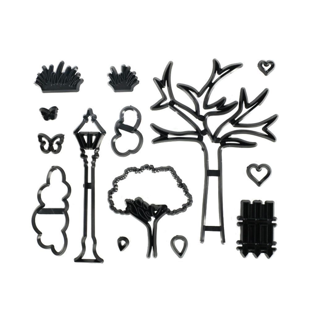 14Pcs Set Park Theme Cookie Cutter Plastic Plant Tree Grass