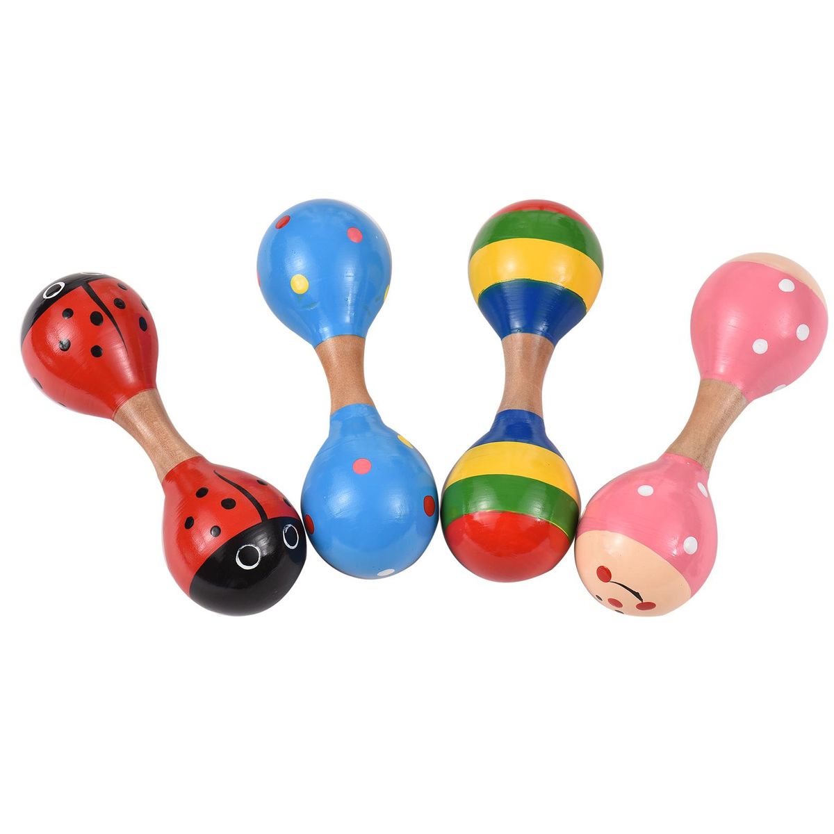 4pcs Wooden Maracas Mini Shaker Baby Rattles for Kids Cute Colorful Musical Instrument Toys for Baby Girls Boys Toddlers